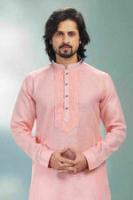 Thumbnail for Raivat Ethnic Linen Cotton Pintux Work Kurta Pajama In Pink Colour - Dista