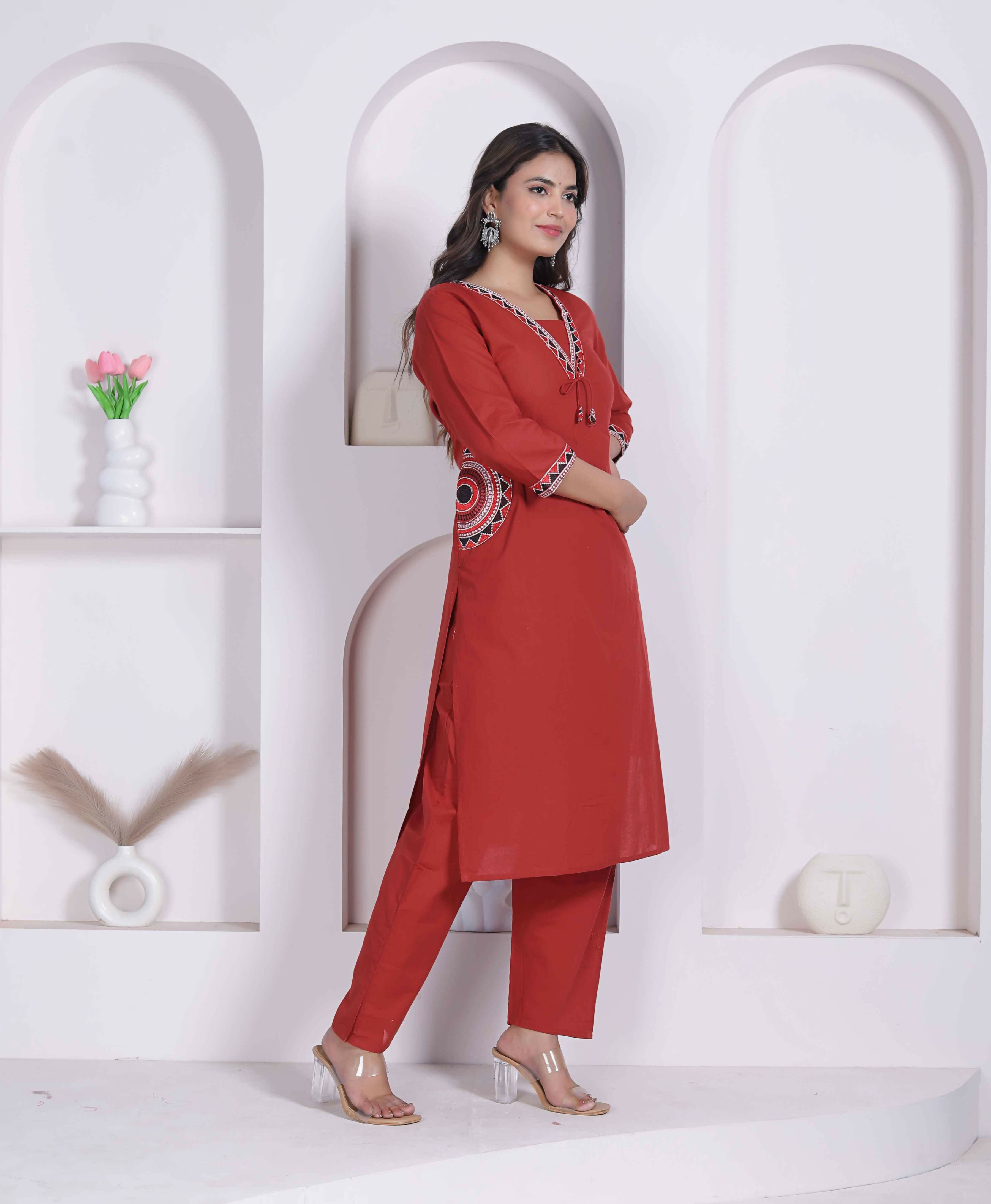 Miravan Womens Brown Straight Kurta Set - Dista
