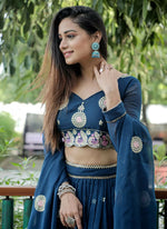 Thumbnail for Jyoti Fashion Blue Sequence with Thread Zari Embroidery Georgette Lehenga Choli with Dupatta - Distacart