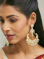 Thumbnail for Nuyug 22K Gold-Plated Kundan Stone Studded & Pearl Beaded Chandbalis