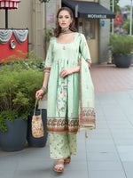 Thumbnail for Joban Fashion Green Position Digital Print With Position Foil Kurta Set