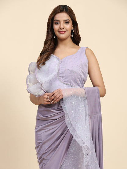 Light Purple Lycra Solid Ready to Wear Saree with stitched Blouse - Nita - Distacart