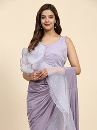 Thumbnail for Light Purple Lycra Solid Ready to Wear Saree with stitched Blouse - Nita - Distacart
