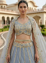 Thumbnail for Lehenga Mart Grey Net Designer Bollywood Style Wedding Wear Lehenga Choli - Dista