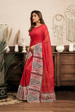 Thumbnail for Vastranavya Red Digital Printed Linen Ready To Wear Designer Saree with Unstitched Blouse - Distacart