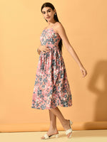 Thumbnail for Myshka Women's Pink Fit and Flare Party Dress - Distacart