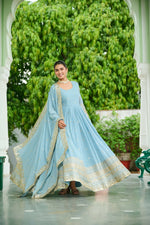 Thumbnail for Joban Fashion Sky Blue Georgette Sequence Embroidery Work Kurta Set