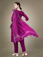 Thumbnail for Aastha Fashion Women's Purple Cotton Blend Embroidery & Sequence Work Kurta with Trouser & Dupatta - Distacart