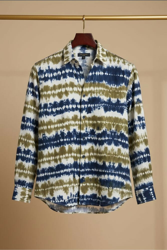 Grove — Olive Indigo Shibori Cotton Shirt by Hilo Design - Dista