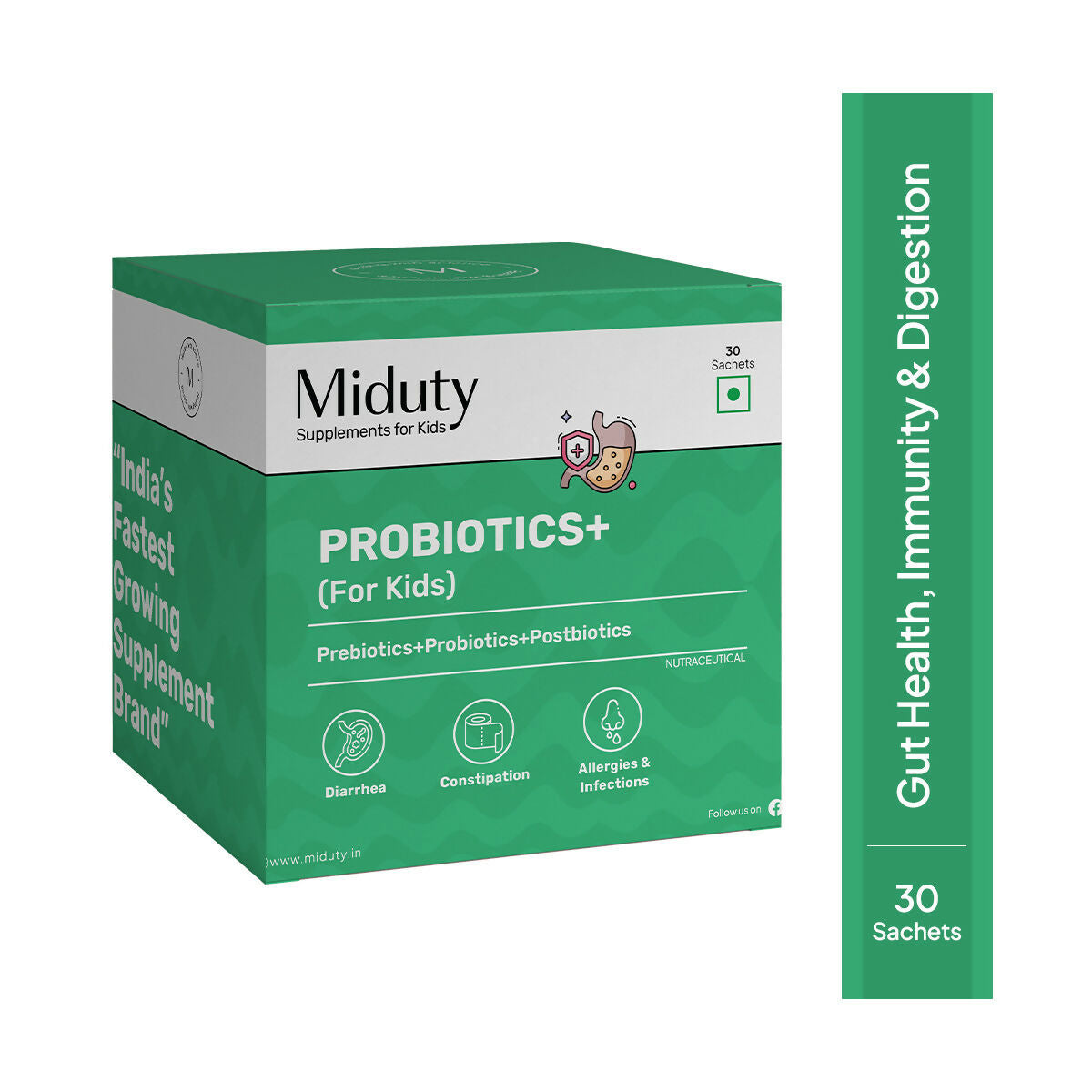 Miduty Probiotics+ Kids - Pre, Pro & Postbiotic, 6B CFU, Sunfiber, Butyrate – Gut & Immune Support - Distacart
