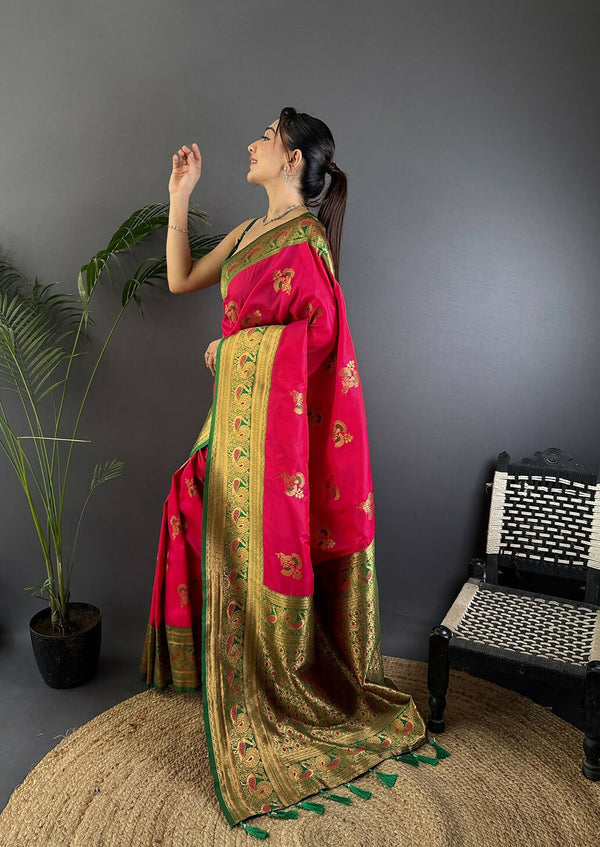 Joban Fashion Banarasi Red Woven Soft Silk Saree