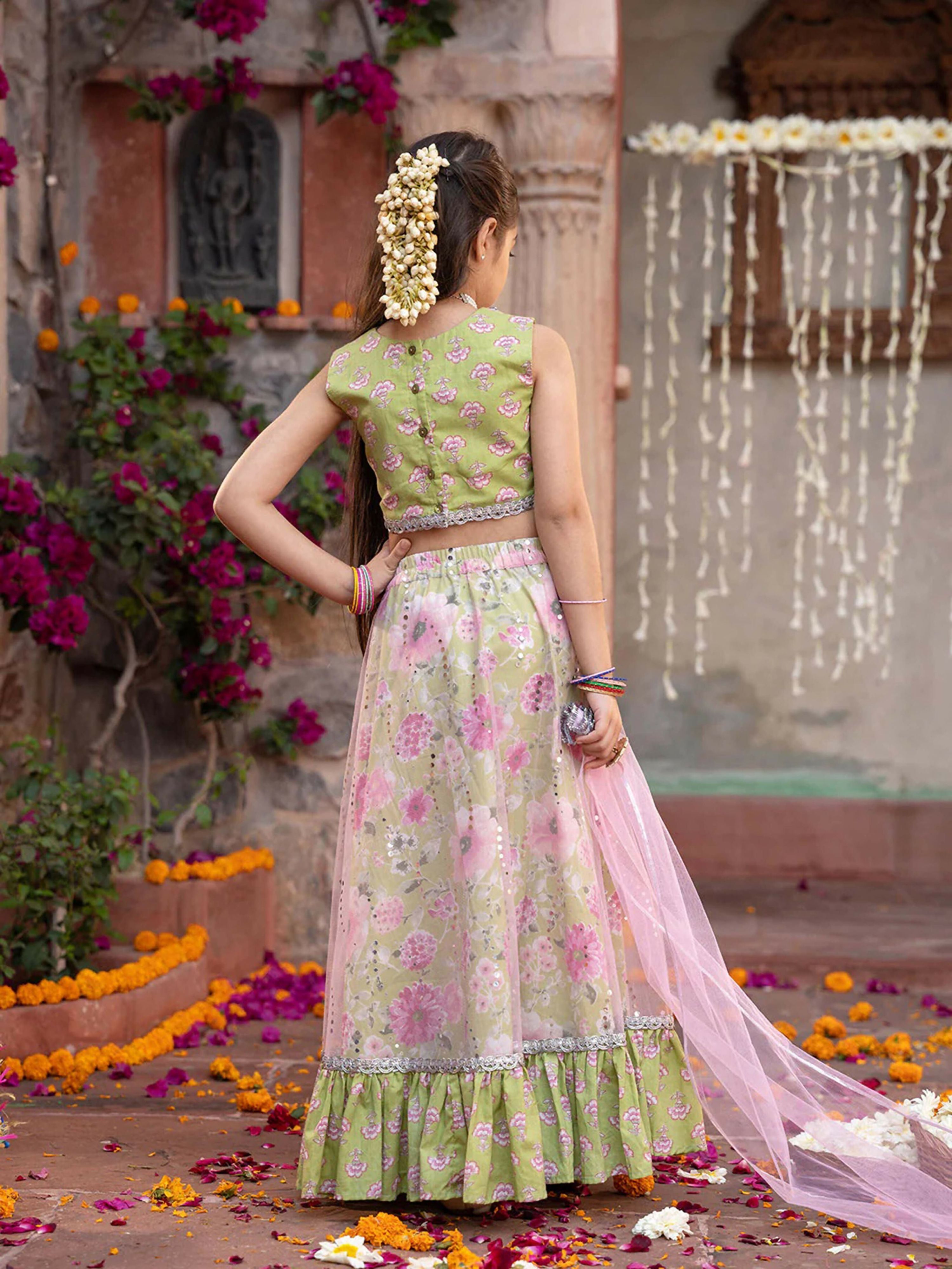 Joban Fashion Girl's Green Color Lehenga Choli