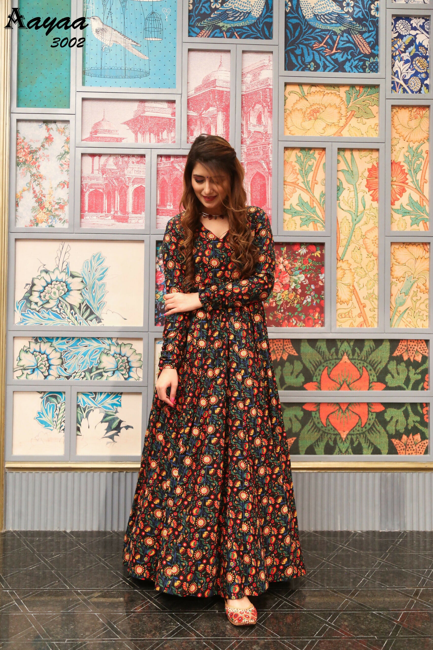 Aayaa Pure Ab Cotton Gown With Heavy Digital Print - Multi Color - Distacart