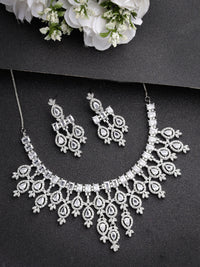 Thumbnail for NVR Women's Silver-Plated Cubic Zirconia Studded Handcrafted Jewellery Set - Distacart