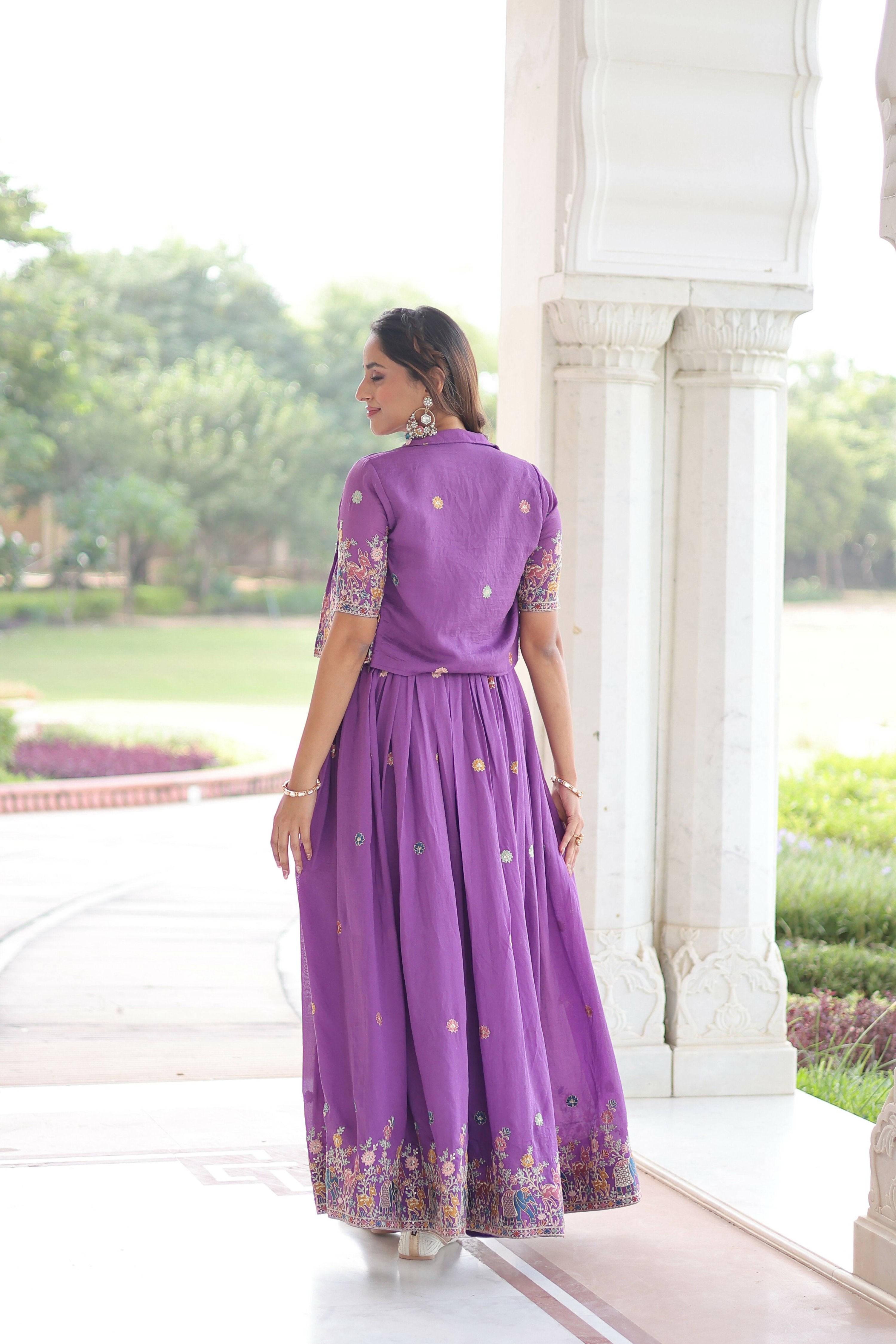 Joban Fashion Purple Readymade Kurta Set With Sequence embroidery Work