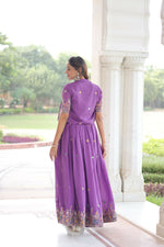 Thumbnail for Joban Fashion Purple Readymade Kurta Set With Sequence embroidery Work
