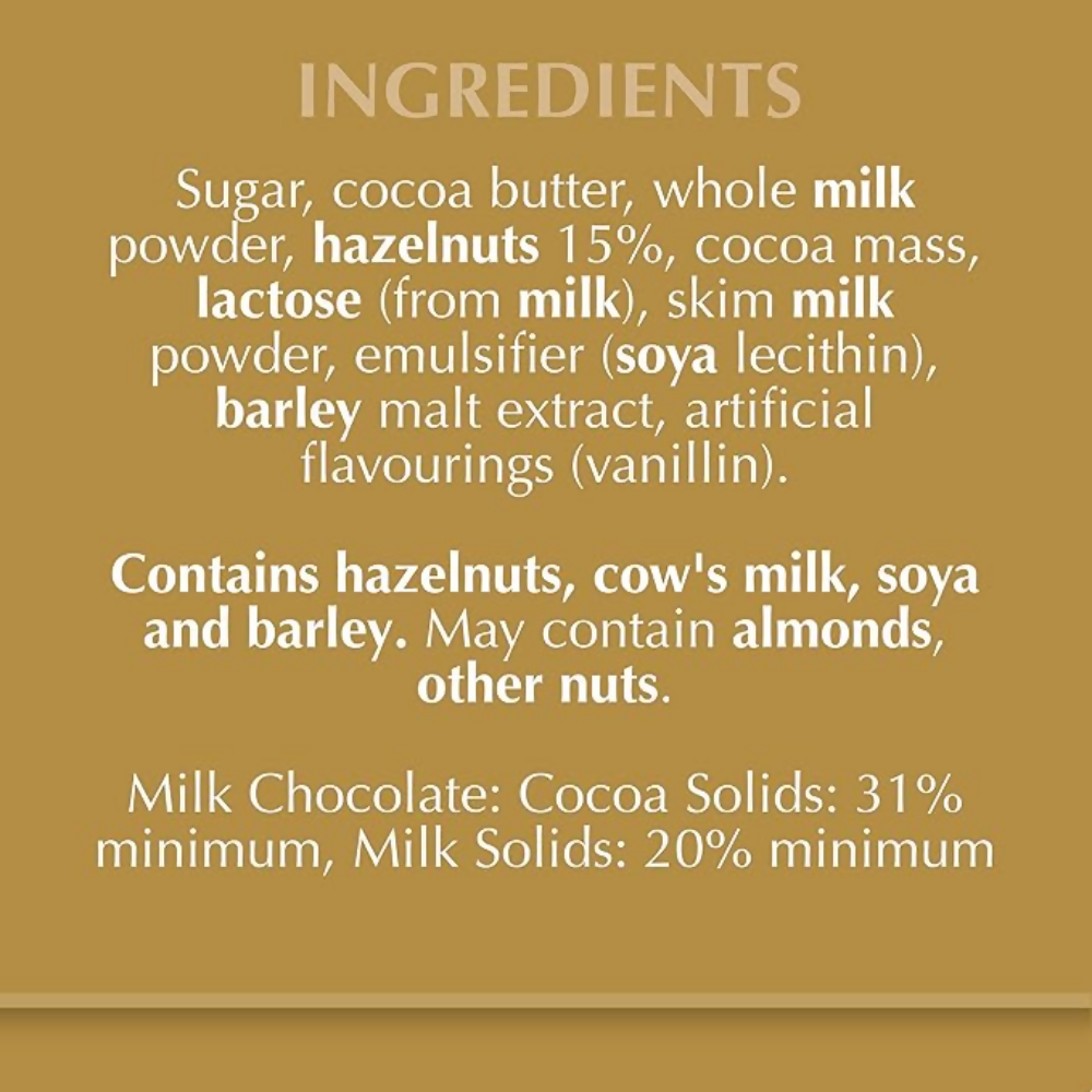 Lindt Gold Tab Chocolate with Hazelnut - Dista