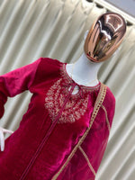 Thumbnail for Vastranavya Pink Velvet Sequence Embroidery Work Kurta & Bottom With Dupatta