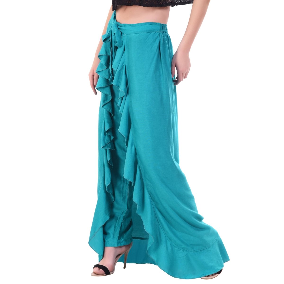 Asmaani Turquoise Color Plain Ruffle Palazzo