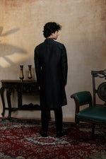 Thumbnail for Falling Raw Silk Black Kajal Phool Kurta Set By Hilo Design