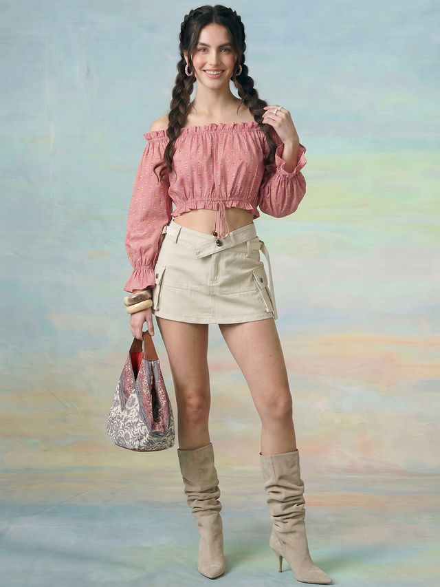 Janasya Blush Crop Cotton Top - Dista