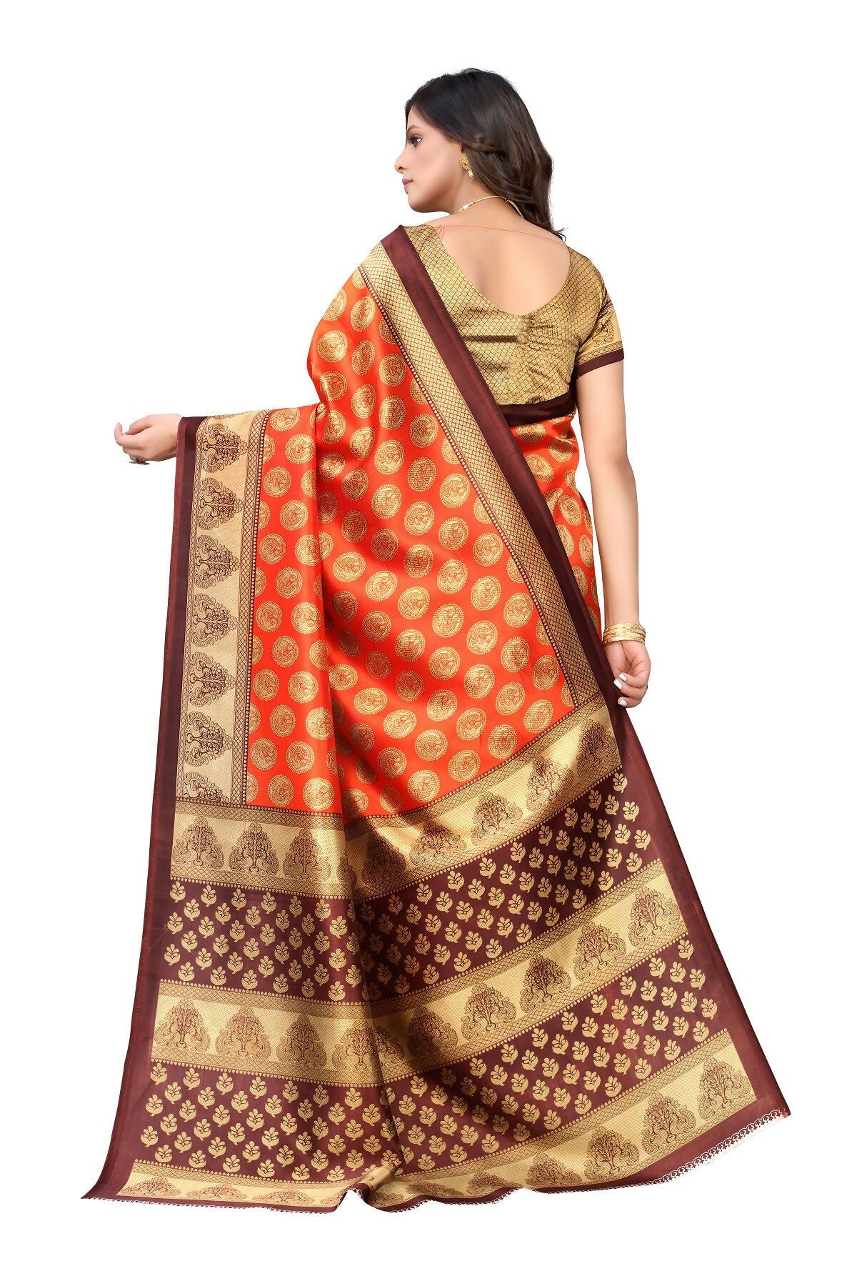 Vamika Orange Printed Art Silk Saree - Distacart