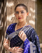 Thumbnail for Preksha Creation Indian Style Banarasi Soft Silk Women Saree - Dark Blue - Distacart
