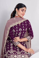 Thumbnail for Aastha Fashion Women's Purple Faux Georgette Thread & Sequins Embroidery Party Wear Sharara Sets - Distacart