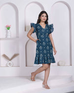 Thumbnail for Miravan Women Empire Waist Blue Mini Length Dress - Dista
