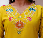 Thumbnail for The52 Yellow Women's Gorgeous Embroidered work Viscose Gadhwal Fabric Straight Kurta, Pant and Dupatta Set - Distacart