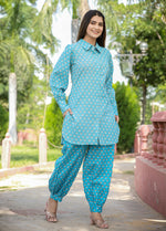 Thumbnail for Kaajh Women's Sky Blue Printed Cotton Kurta Pant Set - Distacart