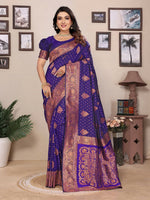Thumbnail for Joban Fashion Banarasi Navy Blue Woven Soft Silk Saree