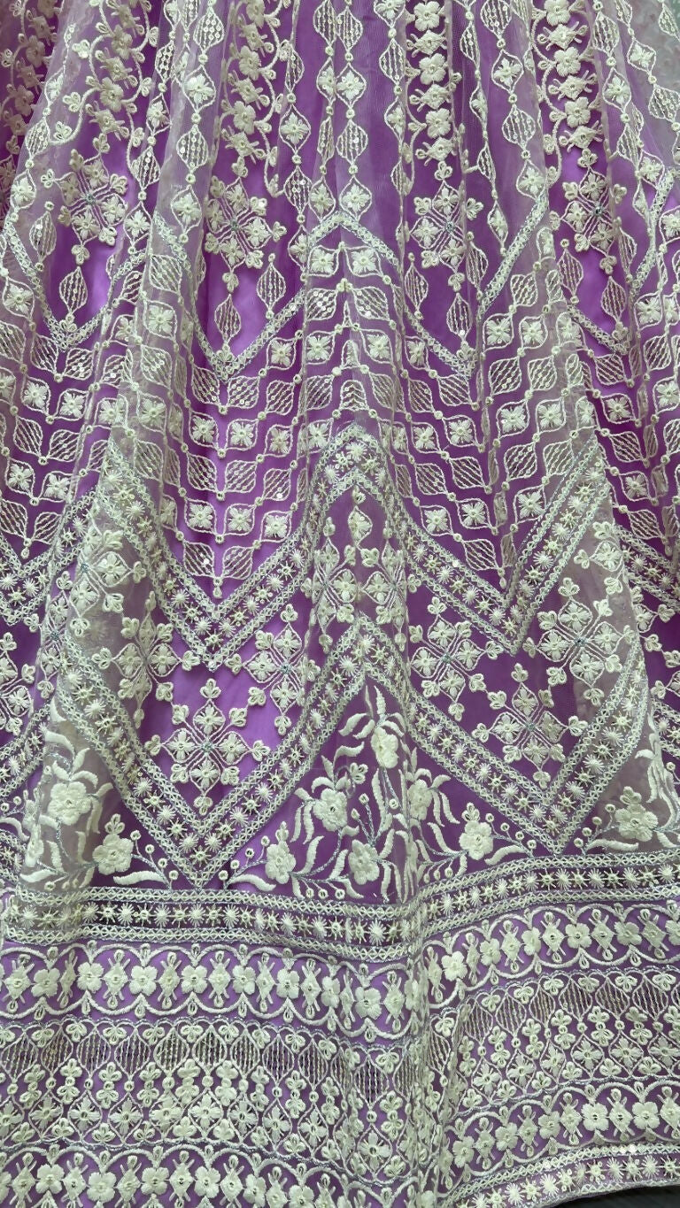 Jyoti Fashion Women's Mauve Net Patterned Thread Embroidered with Sequins Wedding Lehenga Choli - Distacart