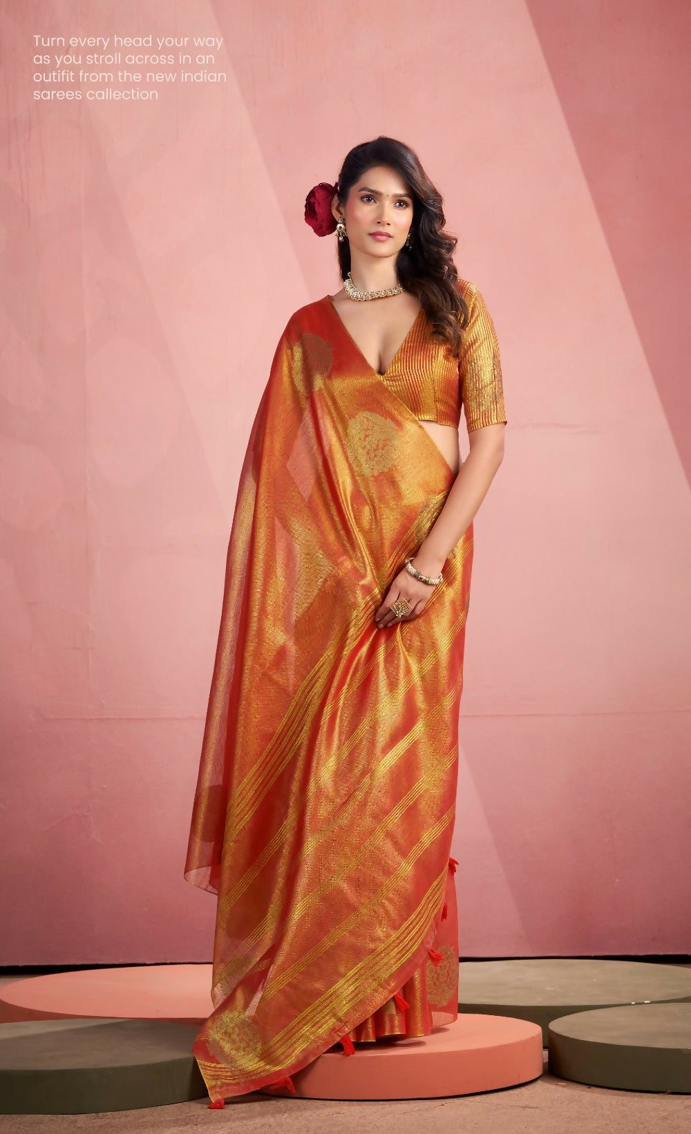 Anaita Orange Silk Tissue Zari Weaving Work Saree With Blouse Piece - Distacart