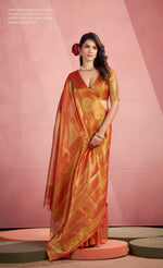 Thumbnail for Anaita Orange Silk Tissue Zari Weaving Work Saree With Blouse Piece - Distacart