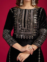 Thumbnail for Kalini Women Ethnic Motifs Embroidered Regular Sequinned Velvet Kurti with Pyjamas & With Dupatta