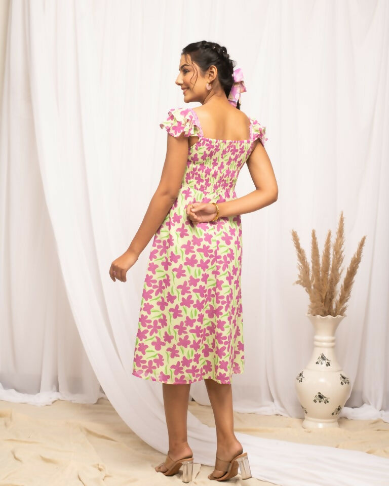 FIORRA Women's Pink Georgette Floral Printed Dress - Distacart