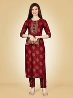 Thumbnail for Jyoti Fashion Women's Maroon Viscose Rayon Embroidered Kurta Pant Set - Distacart