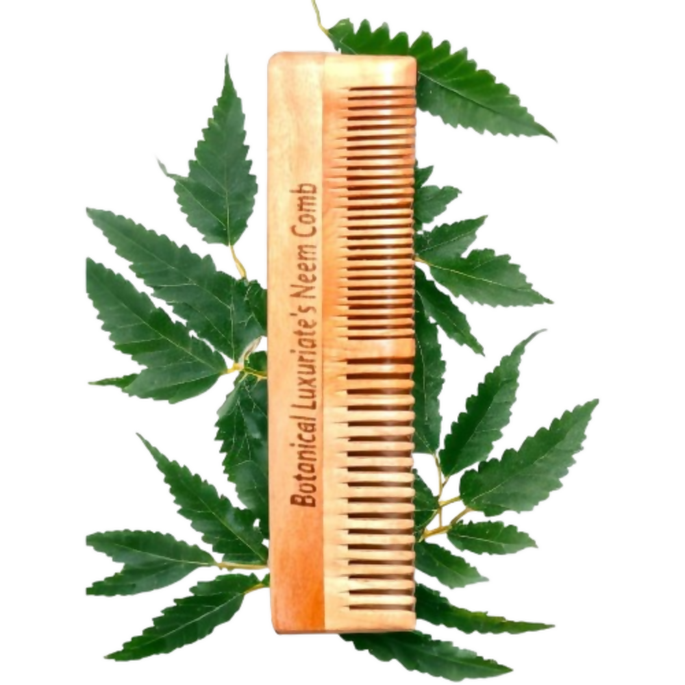 Botanical Luxuriate 100% Pure Neem Wood Comb Dual Tooth With Soft Edges - Dista