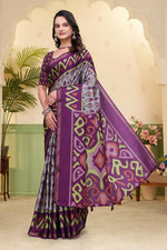 Thumbnail for Prime Volt Mal Cotton Purple Ethnic Printed Saree with Designer Blouse Piece - Distacart