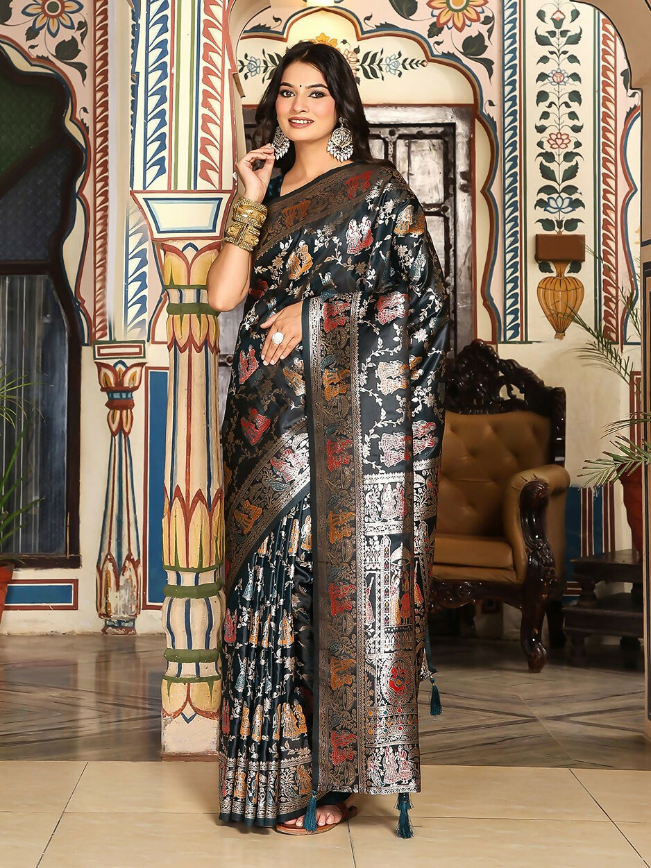 Shree Shyam Fashion Turquoise Silk Saree - Distacart