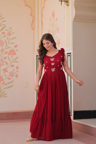 Joban Fashion Maroon Georgette Sequence Embroidery Work Gown