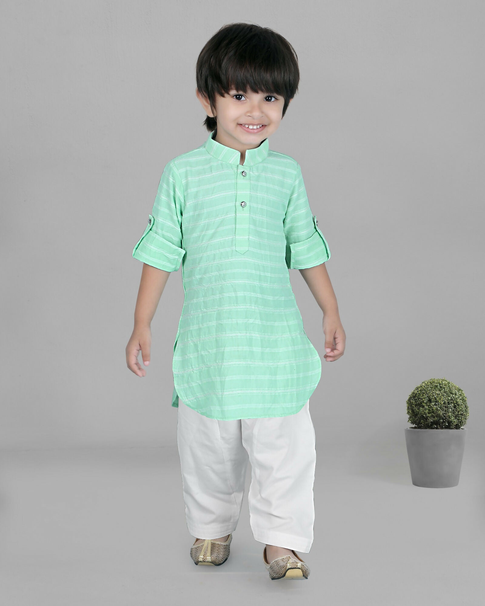 Joban Fashion Kids Island Cotton Full Sleeves Striped Kurta and Pyjama- Sea Green - Distacart