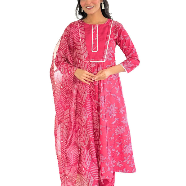 The52 Women's Beautiful Rayon Fabric Printed Work Flared Kurta Pant and Dupatta Set - Distacart