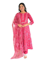 Thumbnail for The52 Women's Beautiful Rayon Fabric Printed Work Flared Kurta Pant and Dupatta Set - Distacart