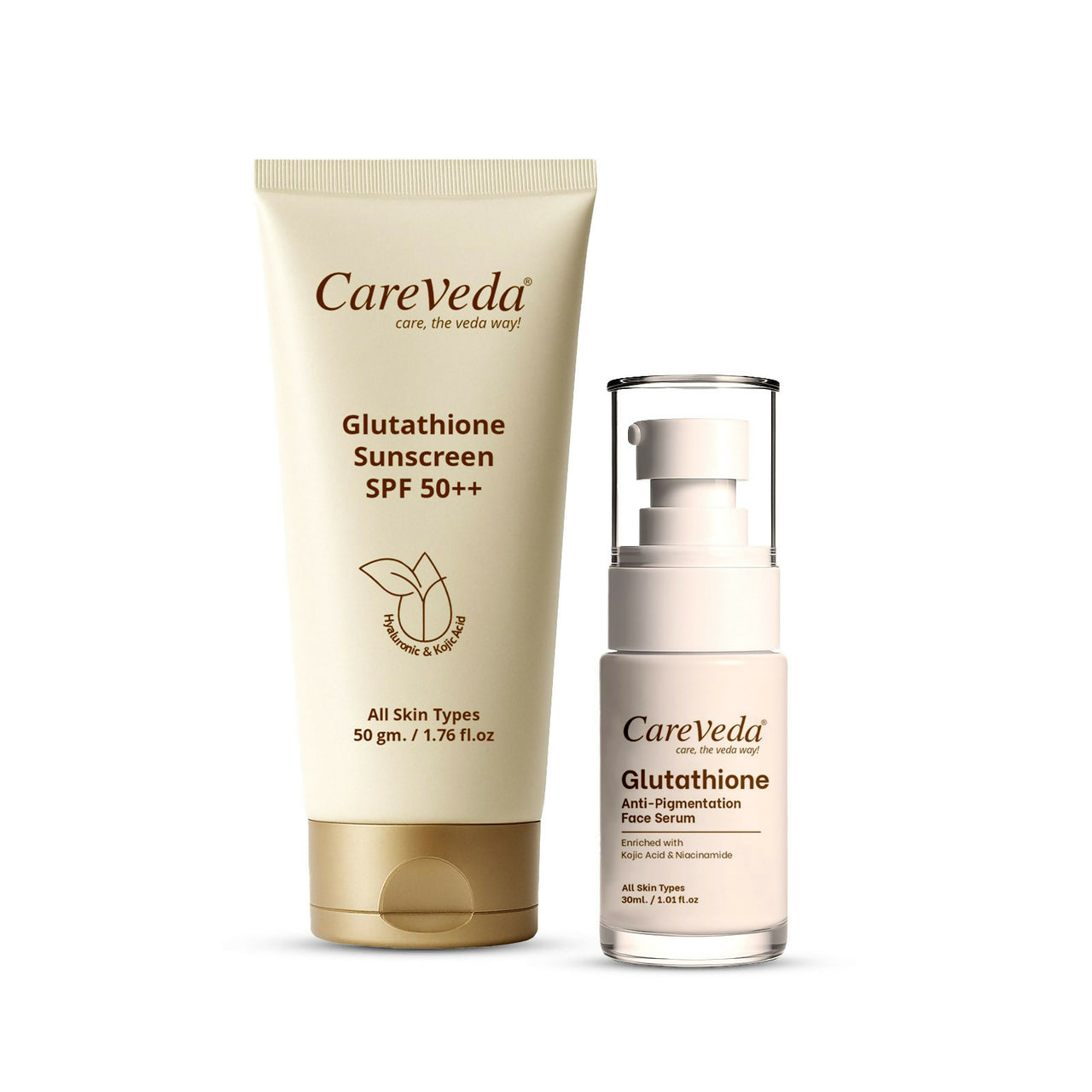 CareVeda Glutathione Skin Care Set of 2 | Face Serum & Sunscreen for Bright, Even-Toned Skin | Anti-Pigmentation & Glow Boost | For Men & Women - Dista