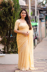 Thumbnail for Yellow Pure Chiffon Woven Design Saree with Unstitched Blouse - Hiral Fashion - Distacart