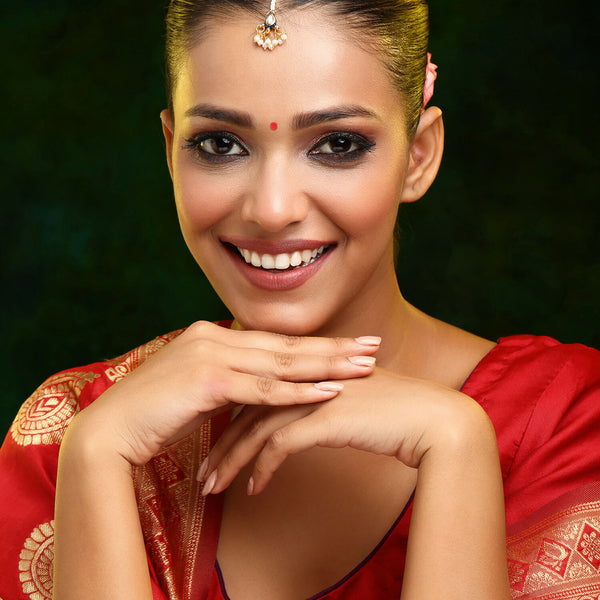 Ruby Raang Gold Polished Gold Kundan Maang Tikka