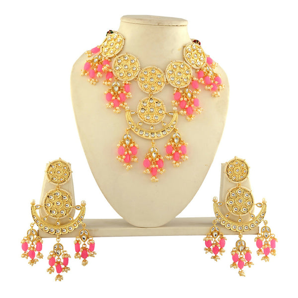 Joban Fashion Women Golden White Pink Necklace Set - Distacart