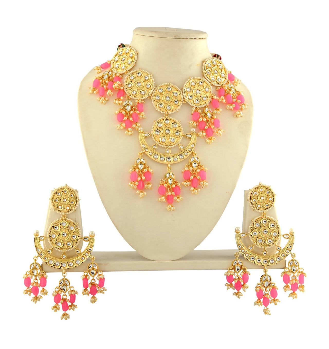 Joban Fashion Women Golden White Pink Necklace Set - Distacart